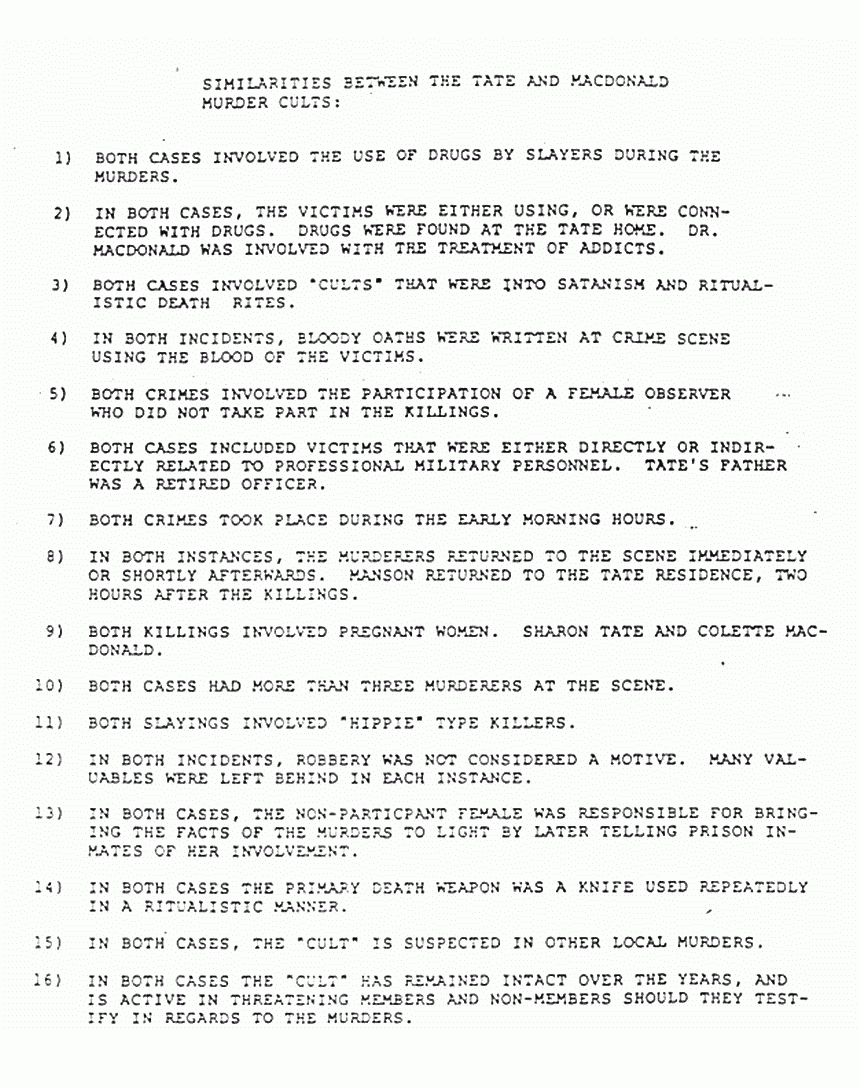 Undated: Jeffrey MacDonald's notes re: "Casual Comparison of Helter Skelter by Vincent Bugliosi and Facts in MacDonald Case", p. 4 of 5