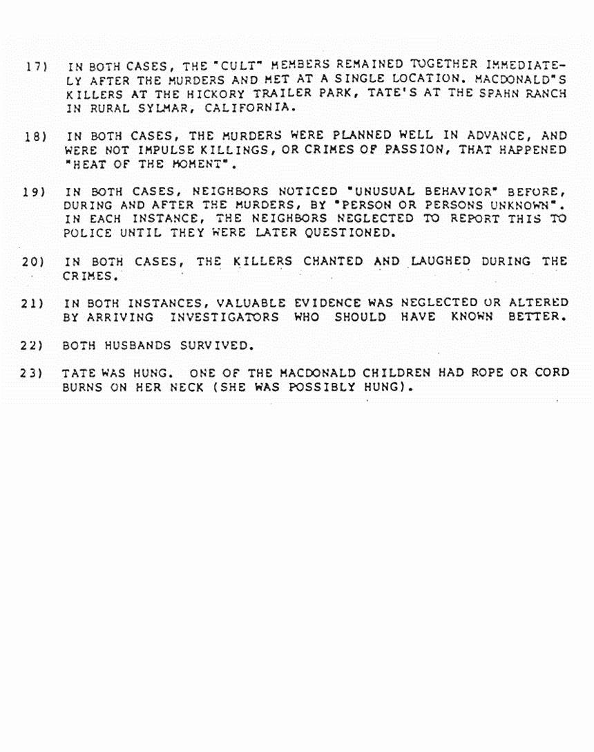 Undated: Jeffrey MacDonald's notes re: "Casual Comparison of Helter Skelter by Vincent Bugliosi and Facts in MacDonald Case", p. 5 of 5