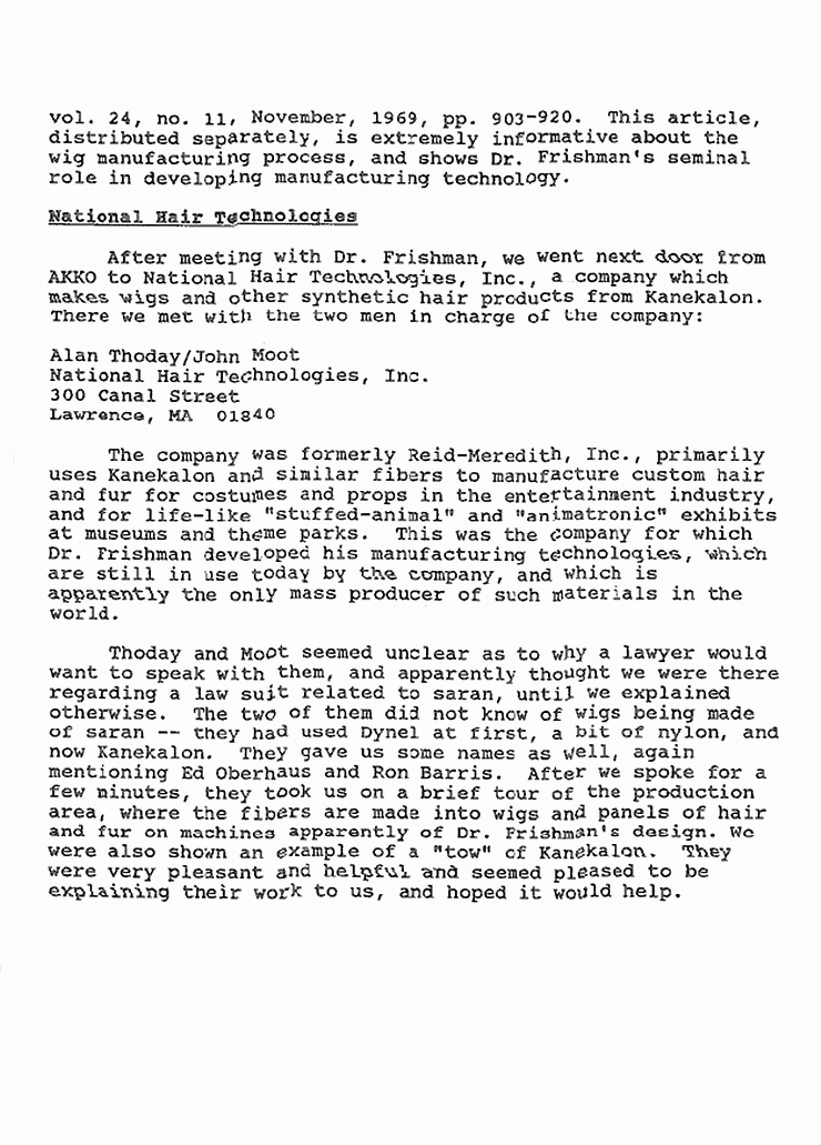 Undated: Partial memo re: Interview with Dr. Frishman about saran and wigs, p. 3 of 3