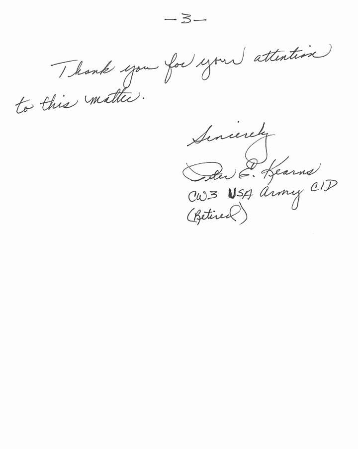 September 7, 2000: Letter from Peter Kearns to the Fayetteville Observer Editorial Page Editor, re: James Blackburn and Jeffrey MacDonald, p. 3 of 3