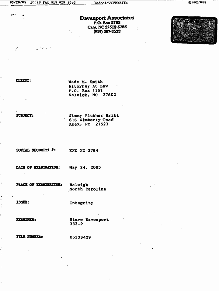 May 24, 2005: Polygraph result of Jimmy Britt, p. 1 of 2