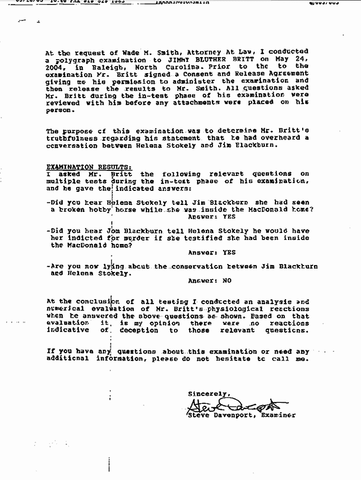 May 24, 2005: Polygraph result of Jimmy Britt, p. 2 of 2